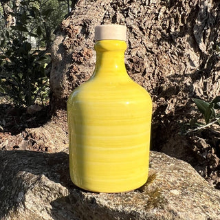 Bottiglia in ceramica spennellata giallo