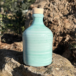 Bottiglia in ceramica spennellata verde tiffany