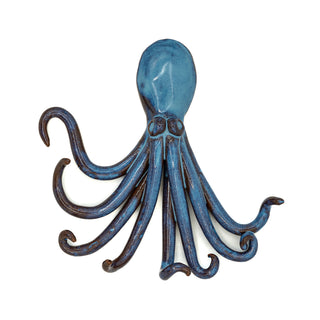 Iridescent blue ceramic wall octopus