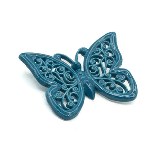 Ceramic Butterfly Iris Teal Blue