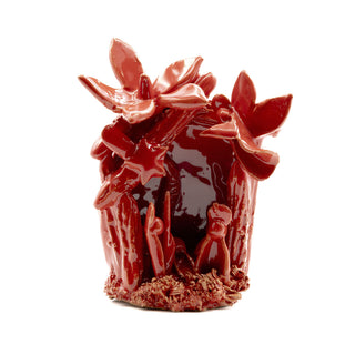 Presepe in ceramica grotta rosso