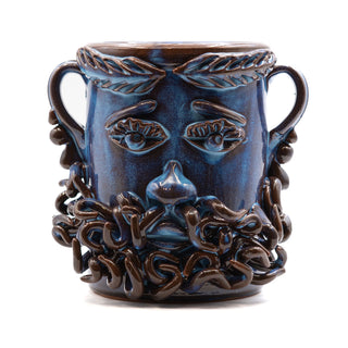 Vaso in Ceramica con Volto blu cangiante