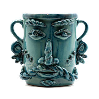 Vaso in Ceramica con Volto verde cangiante