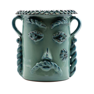 Vaso in Ceramica con Volto verde cangiante