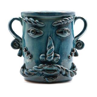 Vaso in Ceramica con Volto verde cangiante