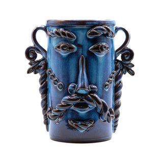 Vaso in Ceramica con Volto Blu cangiante