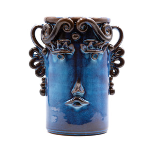 Vaso in Ceramica con Volto Blu cangiante