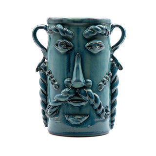 Vaso in Ceramica con Volto Verde cangiante